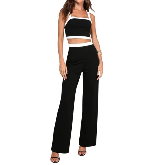 Lulus Women's Black & Ivory Colorblock 2 Piece High Waist Pant Set Size XS NWTF - Picture 1 of 16